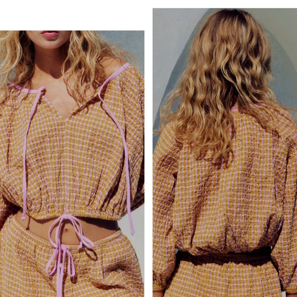 Free-Est Clara Plaid Top. Color Pink Combo